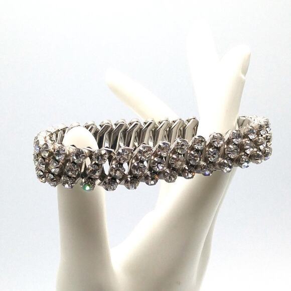 Clear Rhinestone Expansion Bracelet, AirFlex, Made in USA, Vintage Jewelry - Picture 4 of 9